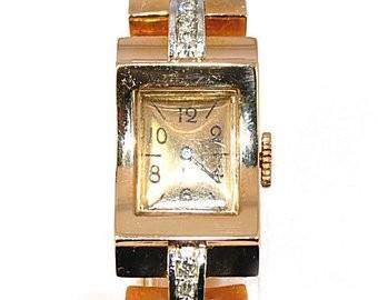 Montre tank or platine et diamant - adalgyseboutique