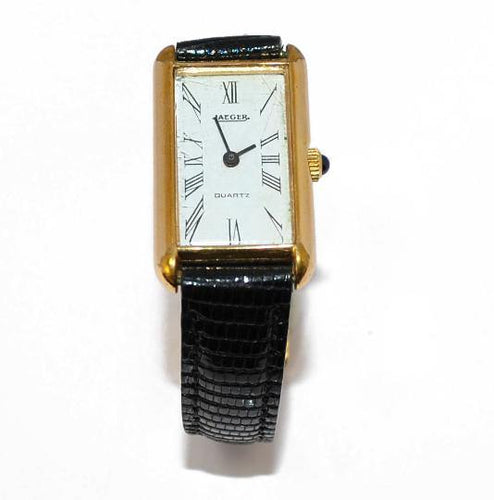 Montre rectangle acier et or jaune 18K quartz Jaeger 1950 - adalgyseboutique