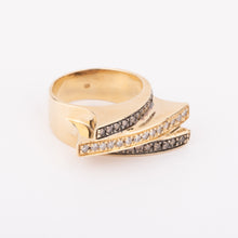 Charger l&#39;image dans la galerie, Bague bandeau or jaune et diamant cognacs
