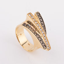 Charger l&#39;image dans la galerie, Bague bandeau or jaune et diamant cognacs
