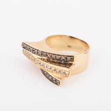 Charger l&#39;image dans la galerie, Bague bandeau or jaune et diamant cognacs
