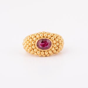 Bague étrusque or jaune Rubis