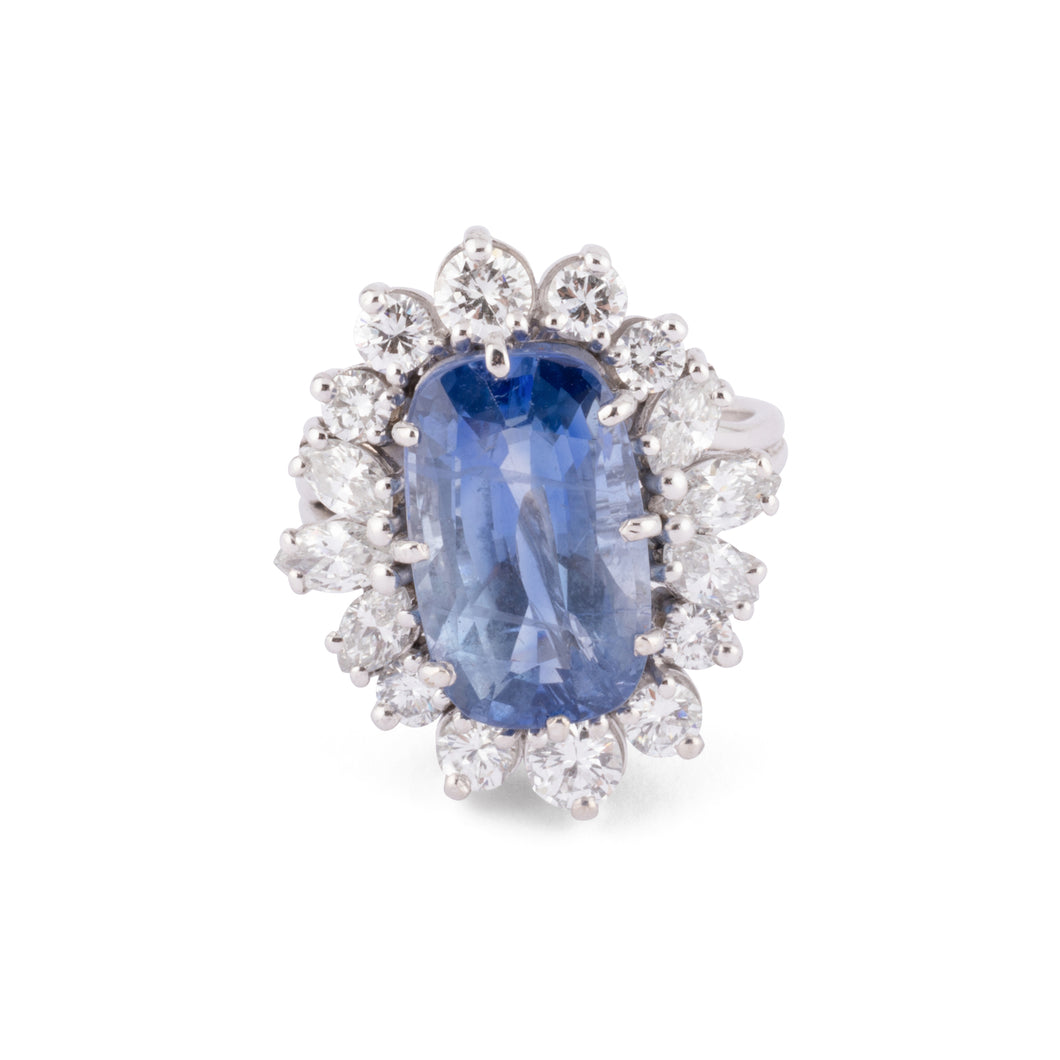 Bague entourage saphir naturel et diamant
