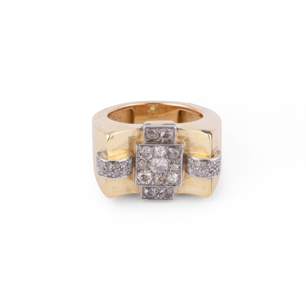 Bague Tank en platine et or