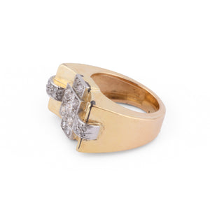 Bague Tank en platine et or