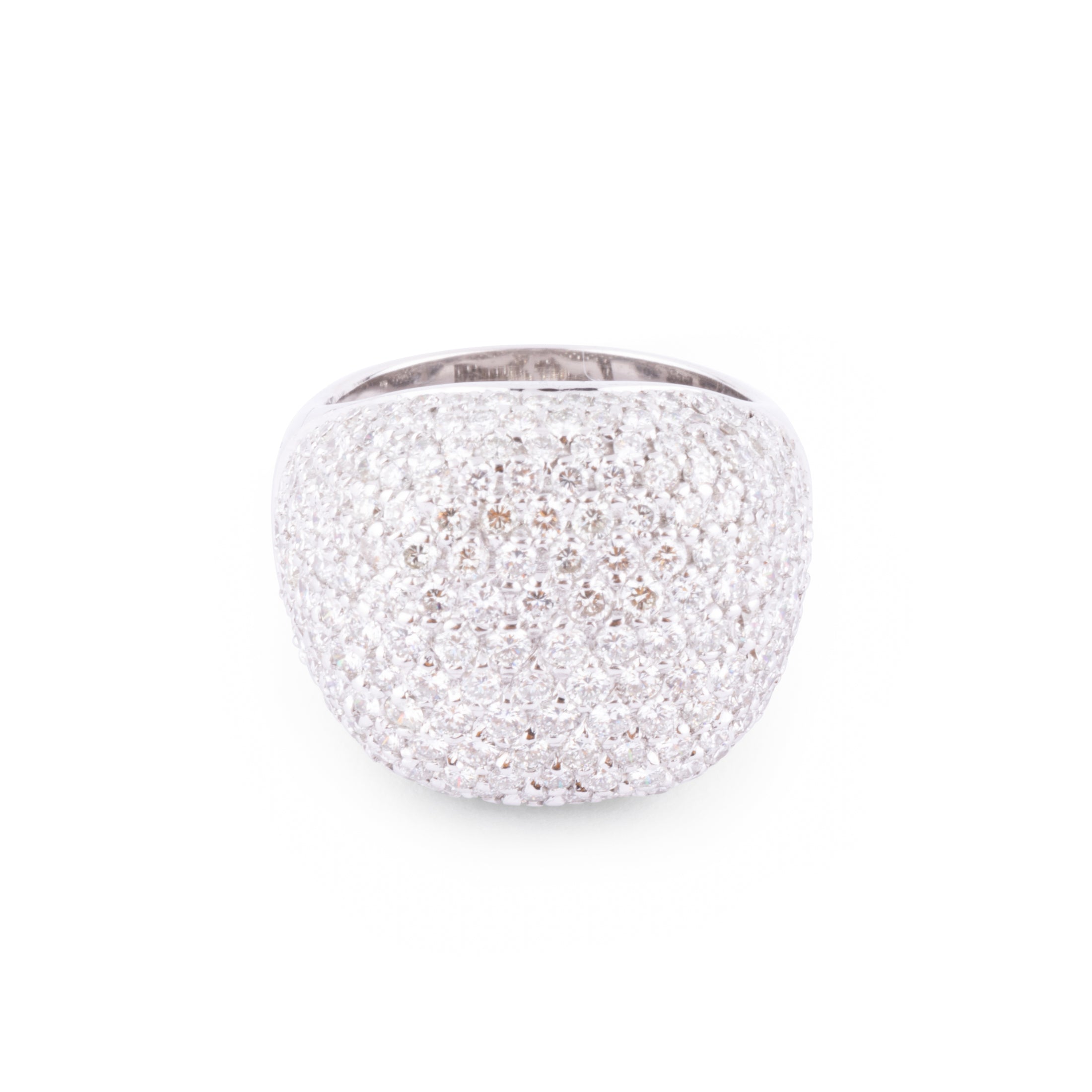 Bague boule en or gris et diamants