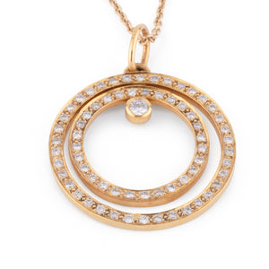 Collier en or jaune motif en diamant sur longue chaine alternée de diamant