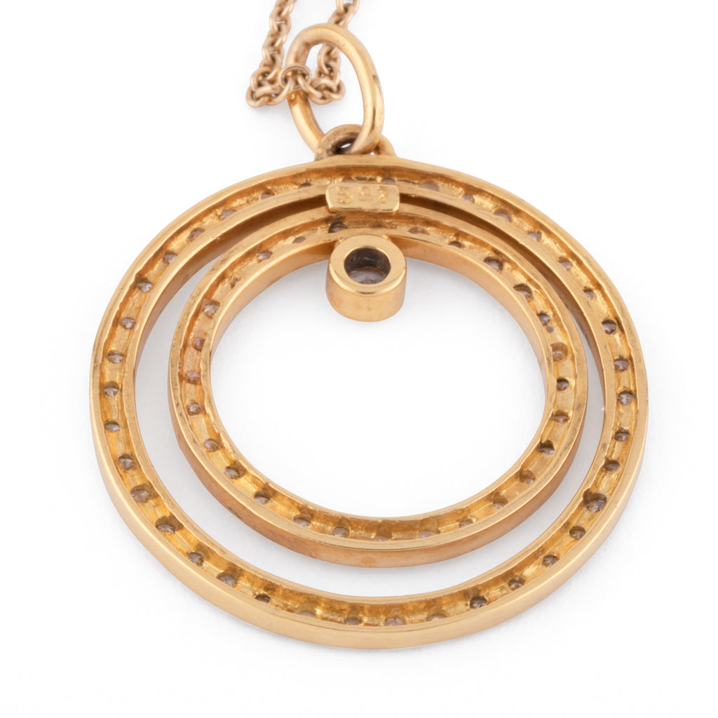 Collier en or jaune motif en diamant sur longue chaine alternée de diamant
