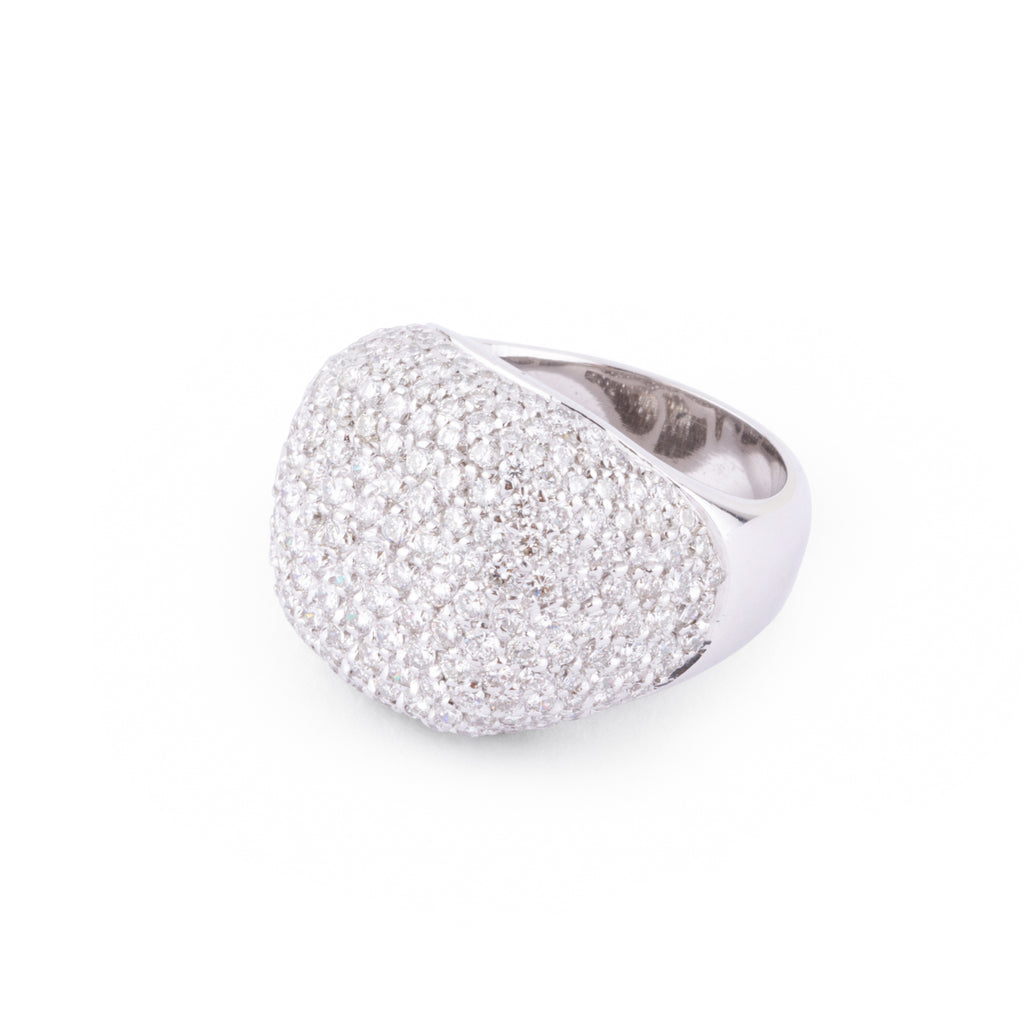 Bague boule en or gris et diamants
