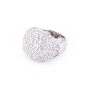 Bague boule en or gris et diamants