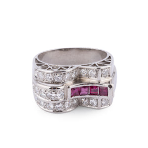 Bague en platine diamant et rubis