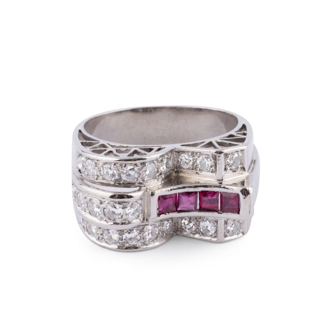 Bague en platine diamant et rubis