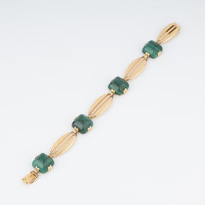 Bracelet en or jaune et malachite en pain de sucre