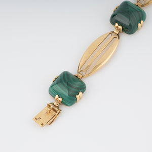 Bracelet en or jaune et malachite en pain de sucre