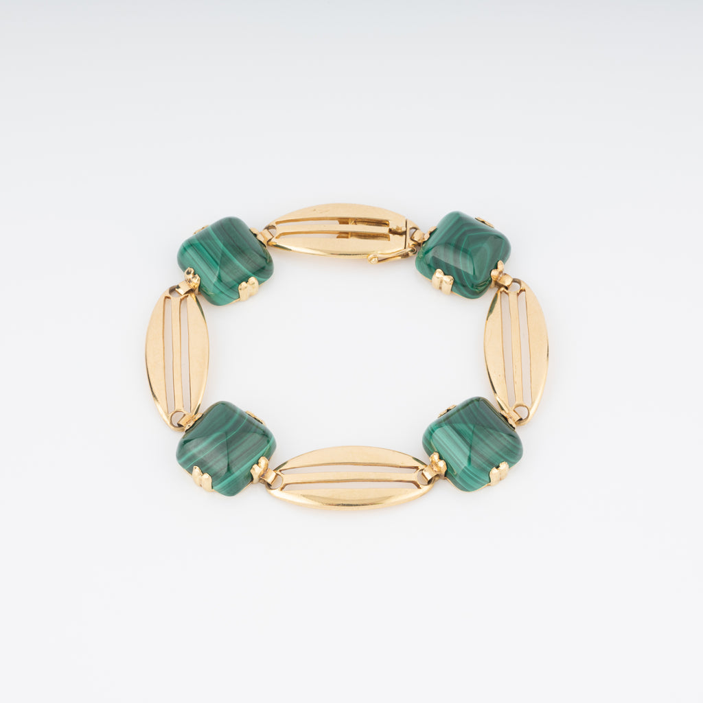 Bracelet en or jaune et malachite en pain de sucre