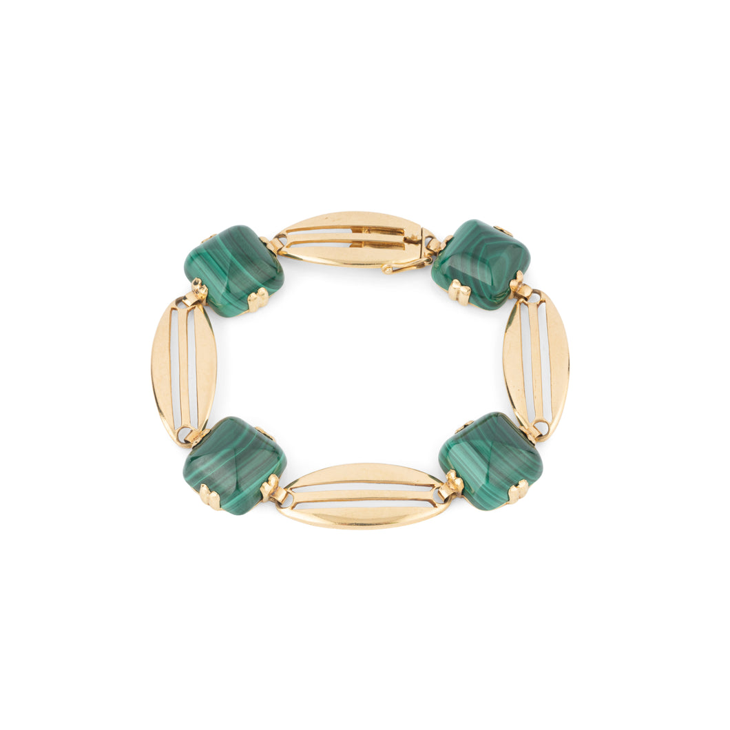 Bracelet en or jaune et malachite en pain de sucre