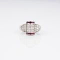Bague platine et diamant ornée de rubis qualibrés