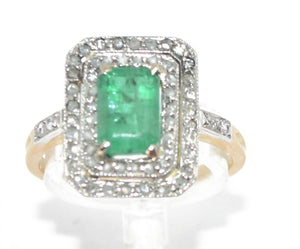 Bague or jaune et argent ornée d'une émeraude 1900 - adalgyseboutique