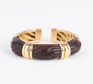 Bracelet jonc OJ Perrin en or jaune et bois d'amourette