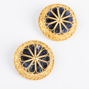 Boucles d'oreilles du créateur grec Ilias Lalaounis en or et sodalite