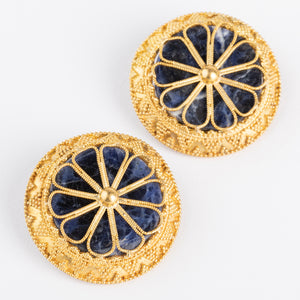 Boucles d'oreilles du créateur grec Ilias Lalaounis en or et sodalite