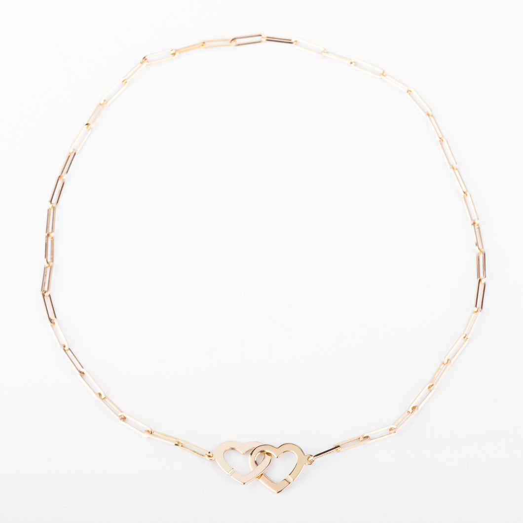 Collier or rose Dinh Van formant 2 cœurs