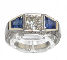 Charger l&#39;image dans la galerie, Bague jarretière en or gris diamant et saphirs - adalgyseboutique
