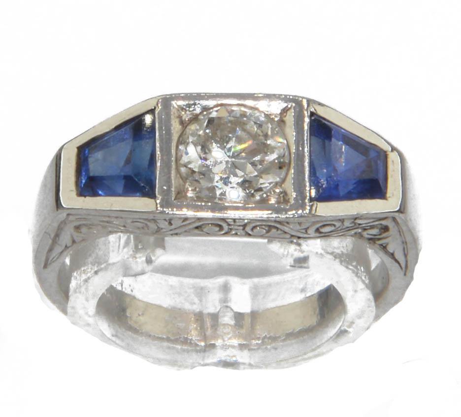 Bague jarretière en or gris diamant et saphirs - adalgyseboutique