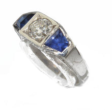 Charger l&#39;image dans la galerie, Bague jarretière en or gris diamant et saphirs - adalgyseboutique
