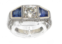 Charger l&#39;image dans la galerie, Bague jarretière en or gris diamant et saphirs - adalgyseboutique
