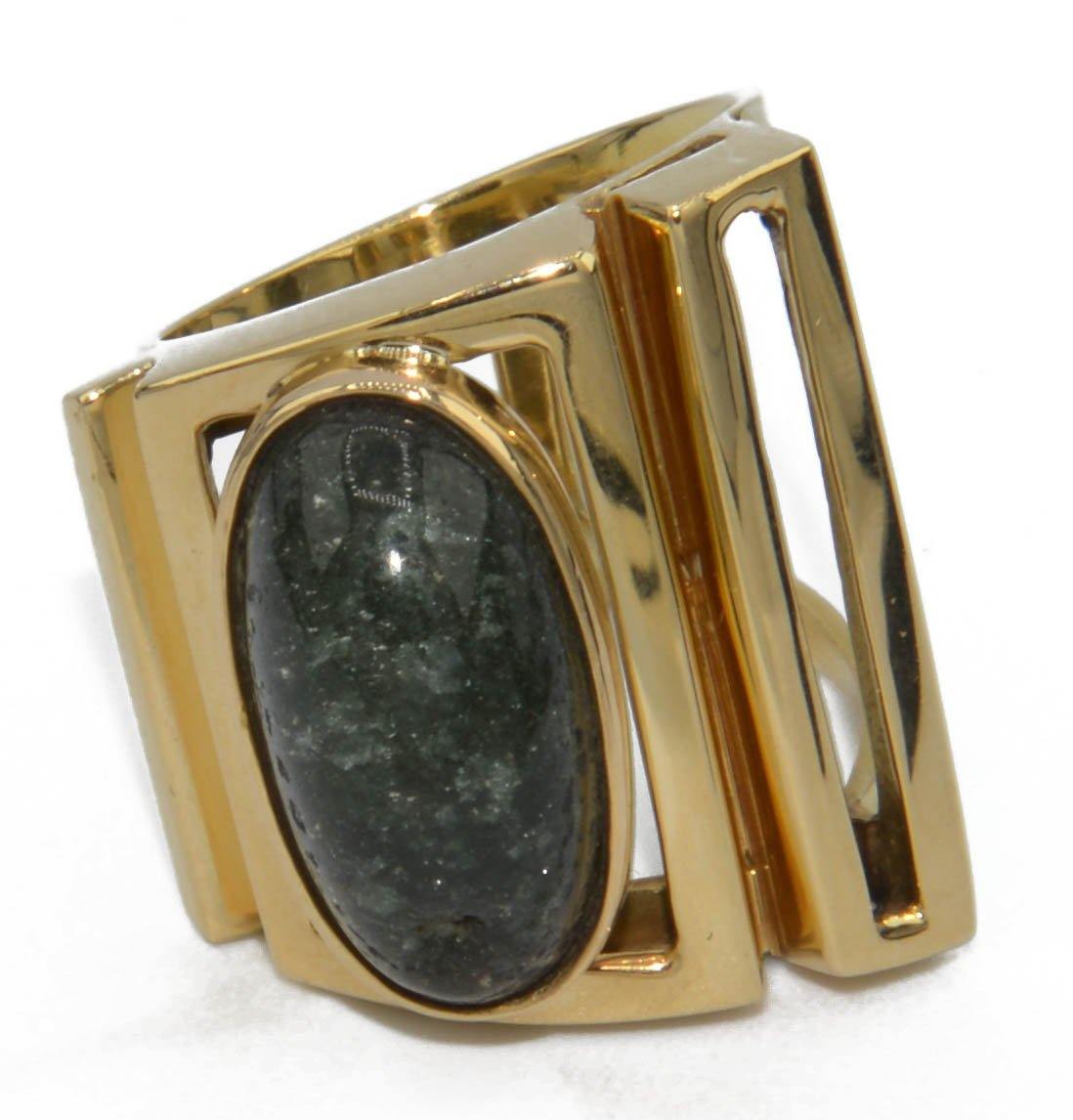 Bague géométrique or jaune ornée d'une agate mousse - adalgyseboutique