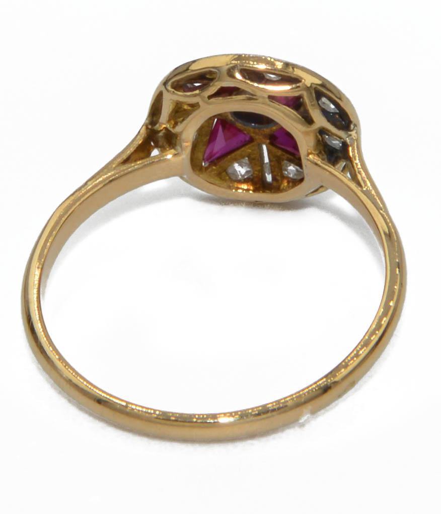 Bague ancienne ronde diamant et pierres rouges - adalgyseboutique