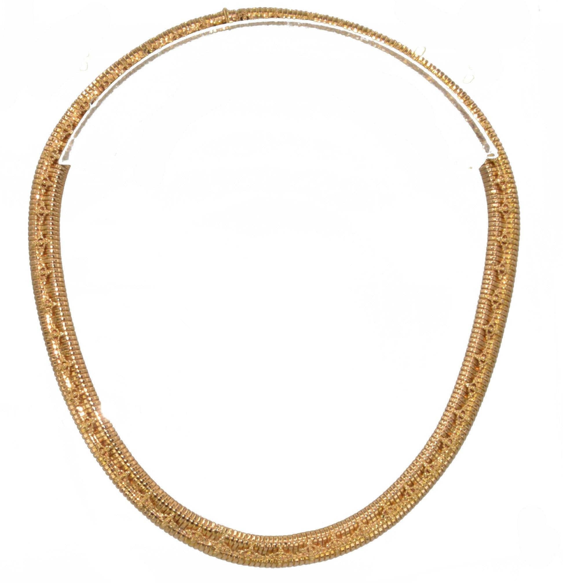 Collier Tubogas des années 1950 en or jaune orné de motifs sur toute la maille - adalgyseboutique