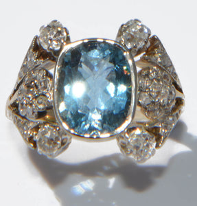 Bague 1910 en or et argent ornée d'une aigue-marine