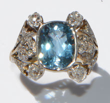 Charger l&#39;image dans la galerie, Bague 1910 en or et argent ornée d&#39;une aigue-marine
