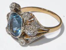 Charger l&#39;image dans la galerie, Bague 1910 en or et argent ornée d&#39;une aigue-marine
