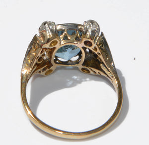 Bague 1910 en or et argent ornée d'une aigue-marine