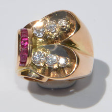 Charger l&#39;image dans la galerie, Bague tank or jaune diamant et rubis

