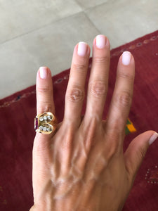 Bague tank or jaune diamant et rubis