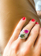 Charger l&#39;image dans la galerie, Bague cocktail toi et moi ,en or jaune et gris sertie de tourmalines
