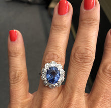 Charger l&#39;image dans la galerie, Bague entourage  Saphir de Ceylan ovale et diamant - adalgyseboutique
