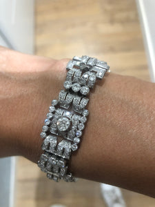 Bracelet platine et diamant art décot à motifs rectangulaires