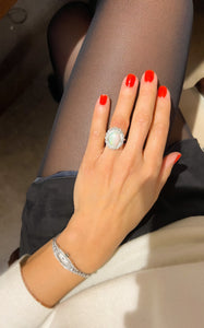Bague en platine diamants et opale