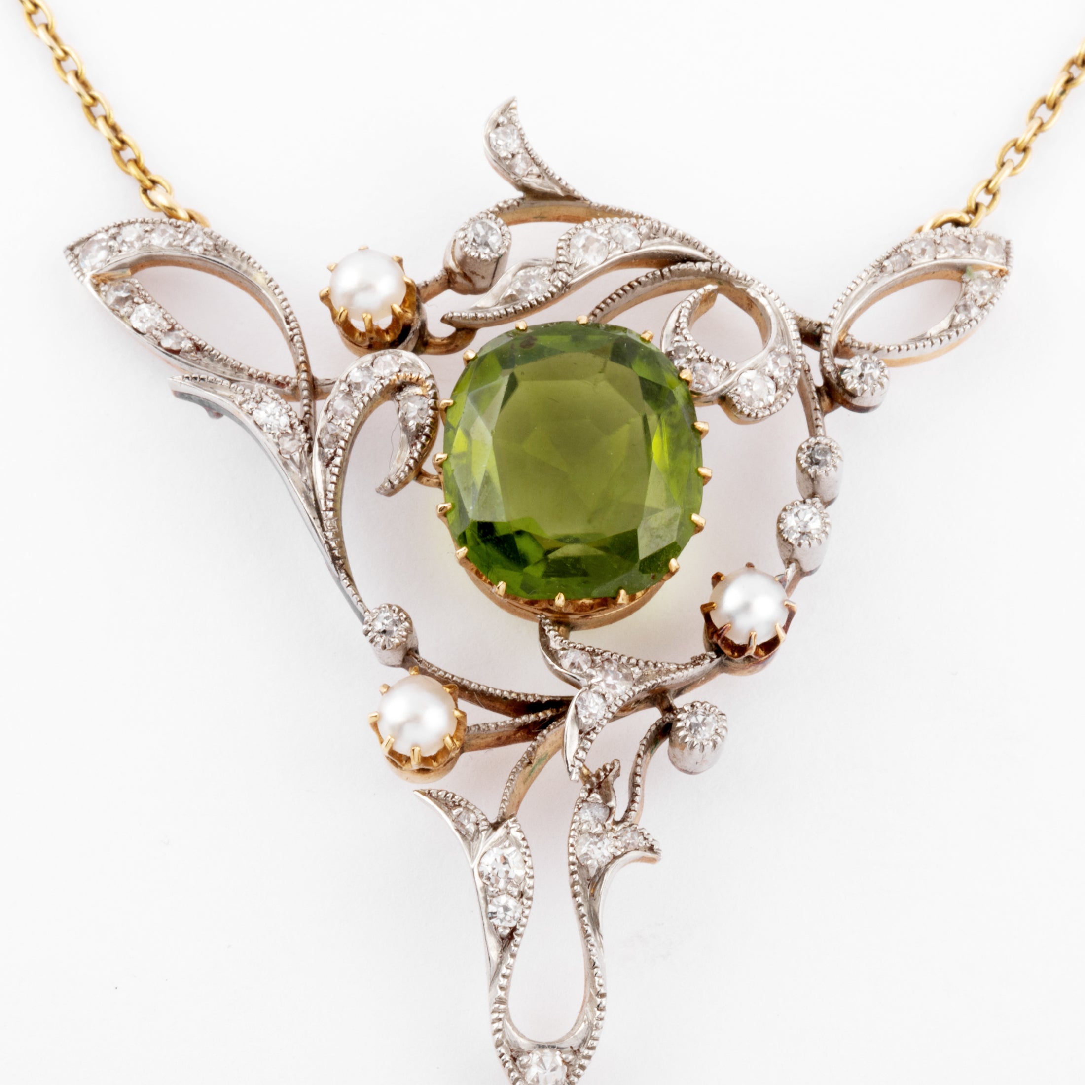 Collier or jaune et Argent Napoléon III orné de Péridot