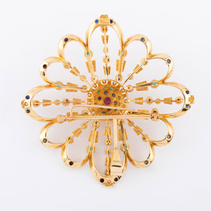 Pendentif et broche or jaune du créateur grec Lalaounis ornée de pierres précieuses