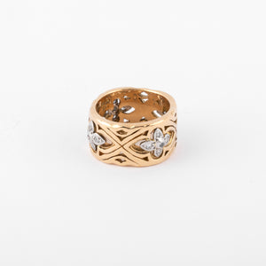 Bague or jaune ciselé alterné de motifs fleurs