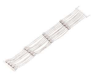 Bracelet or gris et diamant sur chaine força limée alternée de 4 motifs avec des fleurs