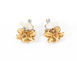 Paire de boucles d'oreilles or jaune saphirs et diamants