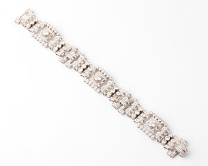 Bracelet platine et diamant art décot à motifs rectangulaires