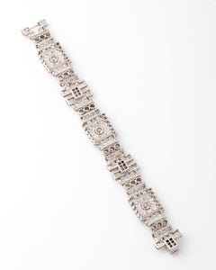 Bracelet platine et diamant art décot à motifs rectangulaires